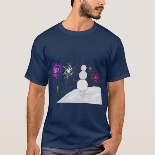 大晦日の雪だるまと花火Tシャツ Tシャツ (正面)