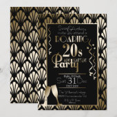 大晦日の1920年代風アールデコゴールド 招待状 (正面/裏面)