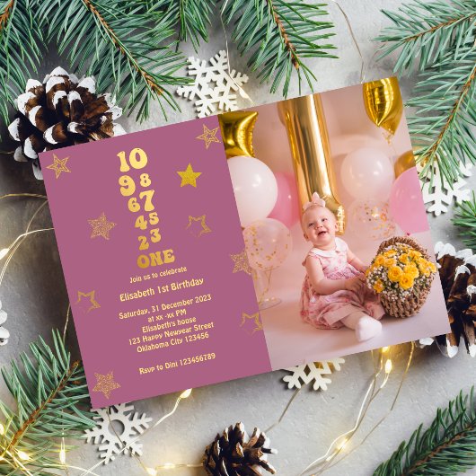 大晦日カウントダウン1回目の誕生日の写真 招待状