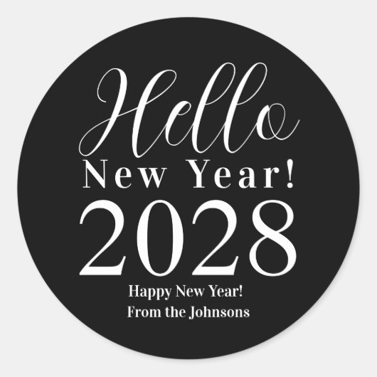 大晦日ハッピーニューイヤー白黒 ラウンドシール (正面)