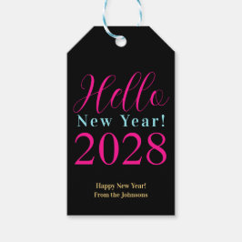 大晦日ハッピーニューイヤー黒ホットピンク ギフトタグ