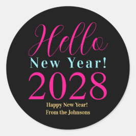 大晦日ハッピーニューイヤー黒ホットピンク ラウンドシール