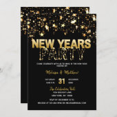 大晦日パーティの招待状金ゴールドグリッター 招待状 (正面/裏面)