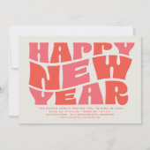 大晦日パーティーおもしろいトレンディーレトロピンクレッド 招待状 (正面)