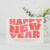 大晦日パーティーおもしろいトレンディーレトロピンクレッド 招待状 (スタンド正面)