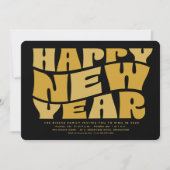 大晦日パーティーおもしろいトレンディーレトロブラック金ゴールド 招待状 (正面)