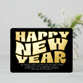 大晦日パーティーおもしろいトレンディーレトロブラック金ゴールド 箔招待状 (立ち正面)