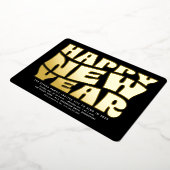 大晦日パーティーおもしろいトレンディーレトロブラック金ゴールド 箔招待状 (回転した状態)