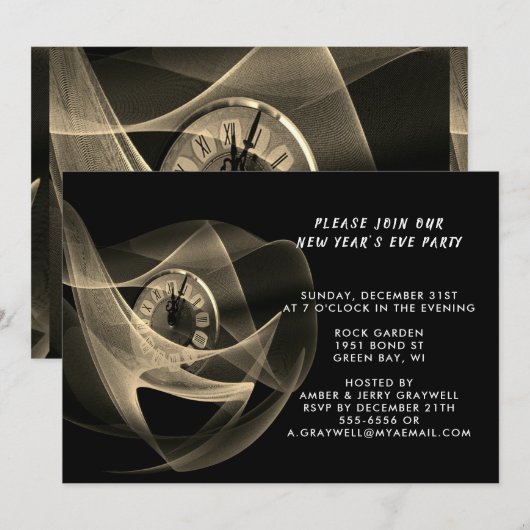 大晦日パーティーのためのセピア調のデザイン、ZPR 招待状 (正面/裏面)