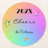 大晦日パーティーグラデーションレインボー ラウンドペーパーコースター (正面)