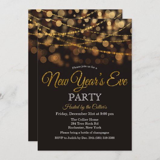 大晦日パーティーグリッターライト招待状 招待状 (正面/裏面)