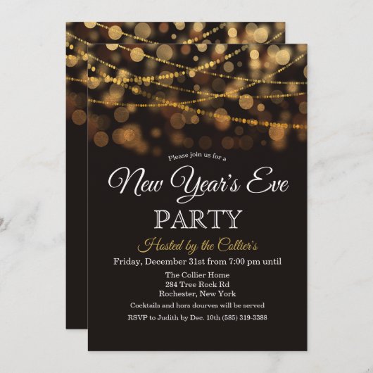 大晦日パーティーグリッターライト招待状 招待状 (正面/裏面)