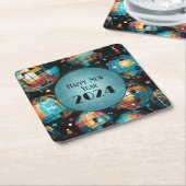 大晦日パーティーコースターカラフルディスコボール スクエアペーパーコースター (アングル)