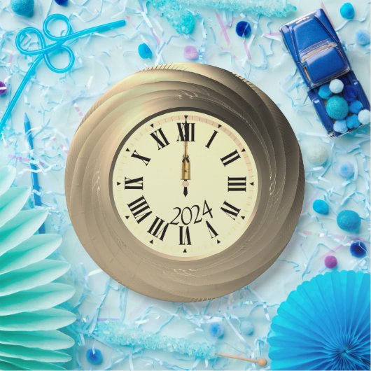 大晦日パーティーゴールデンクロックストライクミッドナイト ペーパープレート (パーティー)