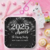 大晦日パーティーシルバー&ブラック ペーパープレート (パーティー)