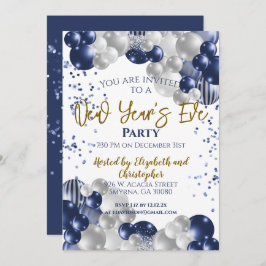 大晦日パーティーネイビーバルーン 招待状
