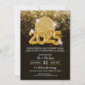 大晦日パーティーブラックと金ゴールド 招待状 (正面)