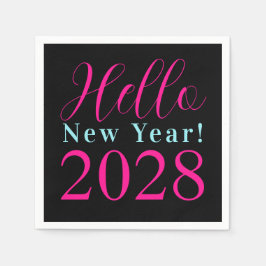 大晦日パーティーブラックホットピンク スタンダードカクテルナプキン