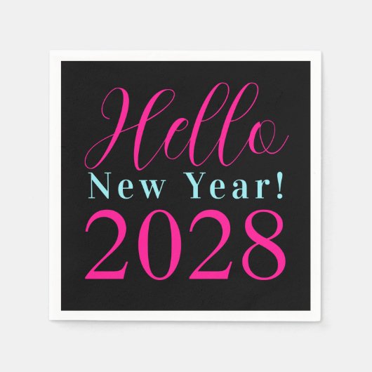 大晦日パーティーブラックホットピンク スタンダードカクテルナプキン (正面)