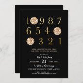 大晦日パーティーブラック金ゴールドディスコボール 招待状 (正面/裏面)