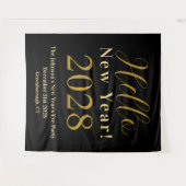 大晦日パーティーブラック金ゴールド背景 タペストリー (正面(横))