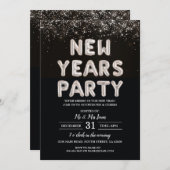 大晦日パーティーブラック&シルバー招待状 招待状 (正面/裏面)