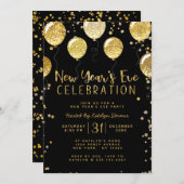 大晦日パーティーブラック&金ゴールドバルーン紙吹雪 シーズンカード (正面/裏面)