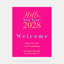 大晦日パーティーホットピンクウェルカム アクリルサイン