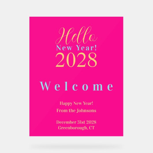 大晦日パーティーホットピンクウェルカム アクリルサイン (正面)