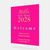 大晦日パーティーホットピンクウェルカム アクリルサイン (傾斜)