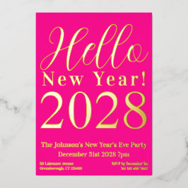 大晦日パーティーホットピンク実在金ゴールド 箔招待状