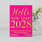 大晦日パーティーホットピンク実在金ゴールド 箔招待状 (立ち正面)