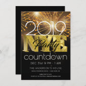 大晦日パーティーモダンはっきりした金ゴールド 招待状 (正面/裏面)