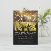 大晦日パーティーモダンはっきりした金ゴールド 招待状 (スタンド正面)