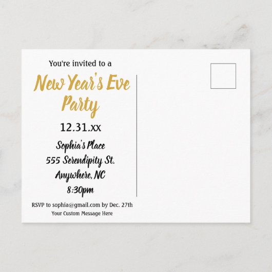 大晦日パーティーヴィンテージアールデコ インビテーションポストカード (裏面)