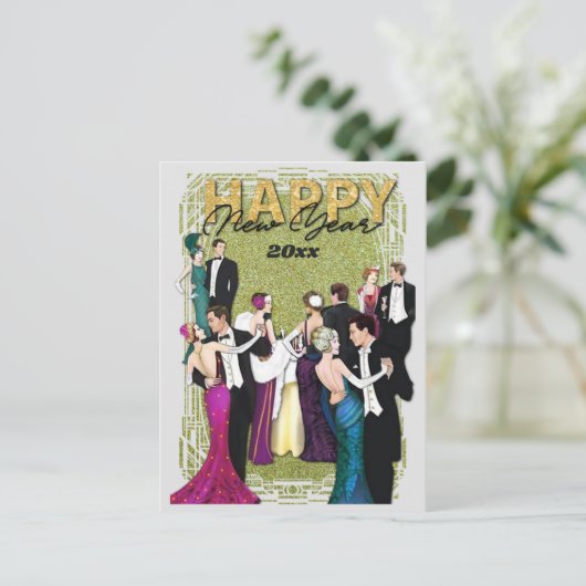 大晦日パーティーヴィンテージアールデコ インビテーションポストカード (スタンド正面)