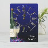 大晦日パーティー時計とシャンパン 招待状 (スタンド正面)