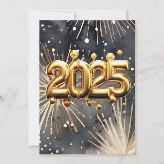 大晦日パーティー水彩金ゴールドグリッター 招待状 (裏面)