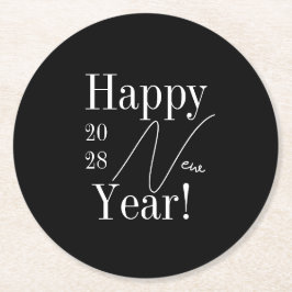 大晦日パーティー白黒 ラウンドペーパーコースター