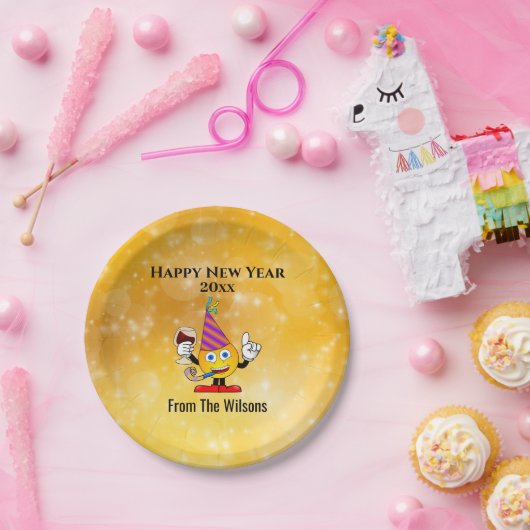 大晦日パーティー金ゴールドかわいい幸せ絵文字 ペーパープレート (パーティー)