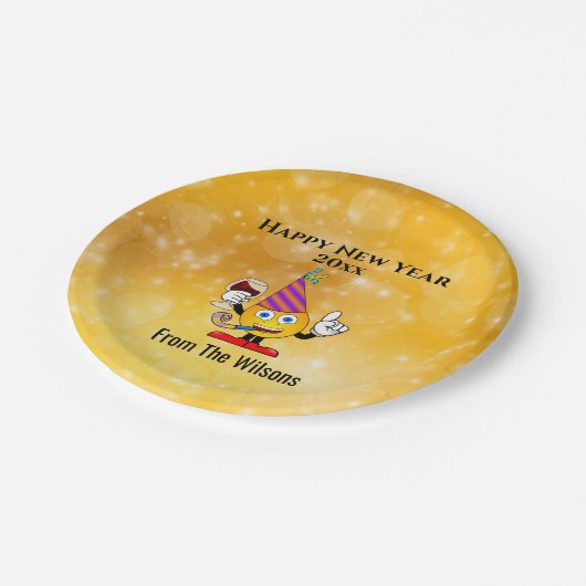 大晦日パーティー金ゴールドかわいい幸せ絵文字 ペーパープレート (アングル)