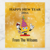 大晦日パーティー金ゴールドかわいい幸せ絵文字 ワインラベル (シングルラベル)