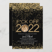 大晦日パーティー金ゴールドと黒パーソナライズされた 招待状 (正面/裏面)