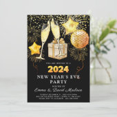 大晦日パーティー金ゴールドグリッターオンブラック 招待状 (スタンド正面)