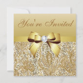 大晦日パーティー金ゴールドセクイン&ボウ 招待状 (正面)