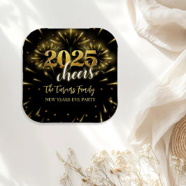大晦日パーティー金ゴールド&ブラック ペーパープレート