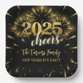 大晦日パーティー金ゴールド&ブラック ペーパープレート (正面)