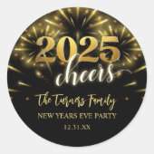 大晦日パーティー金ゴールド&ブラック ラウンドシール (正面)