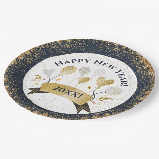 大晦日パーティー黄金のバルーン ペーパープレート (アングル)