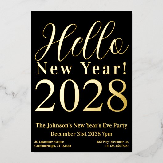 大晦日パーティー黒実在金ゴールド 箔招待状 (正面)